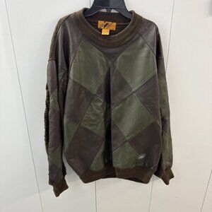 Vintage 90’s Trutus Biancarra Crewneck Sweater Mens Large Leather Patchwork